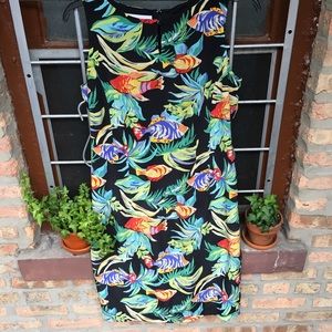 Maggy London tropical fish print silk sheath dress